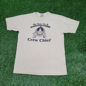 Vintage 90s HANES Funny Crew Chief Mom Shirt M/L 20x26 Beige USA
